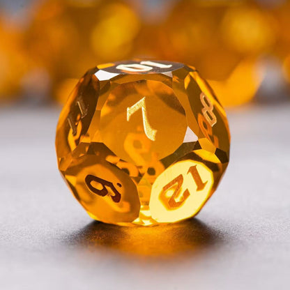 DIEACE D&D Orange Multi-faceted Engraved Glass Dice Set