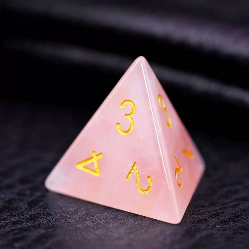 DIEACE D&D Rose Quartz Gemstone Engraved Dice Set