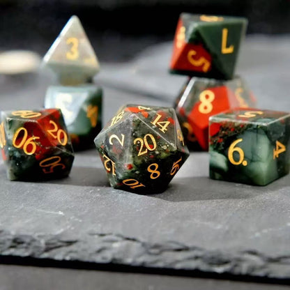 DIEACE D&D African Bloodstone Gemstone Engraved Dice Set