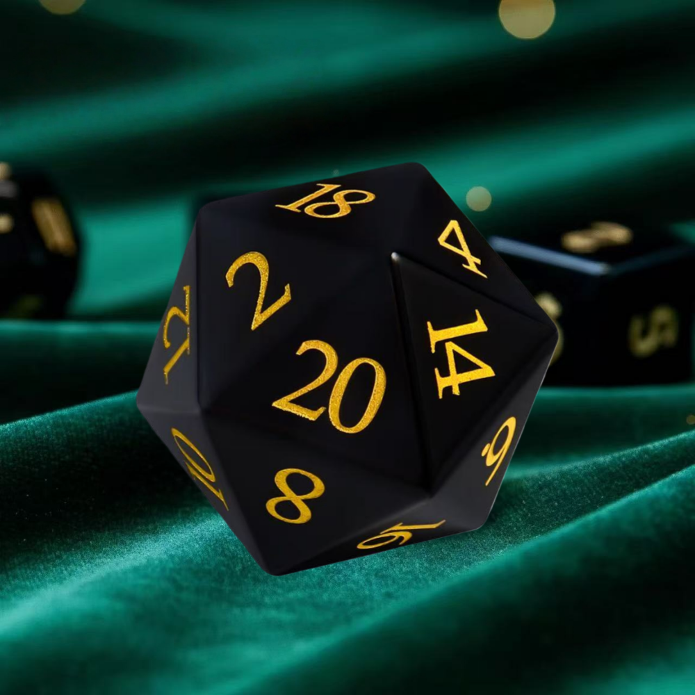 DIEACE D&D Obsidian Gemstone Engraved Dice Set