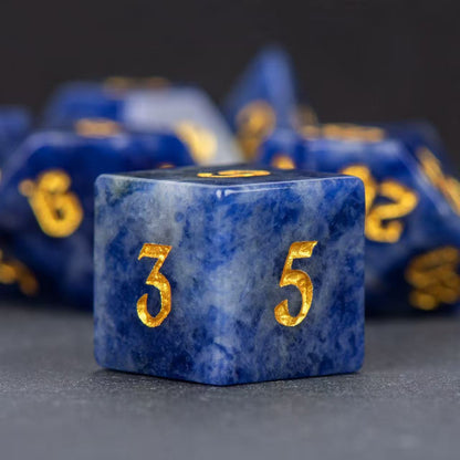DIEACE D&D Blue Veined Gemstone Engraved Dice Set