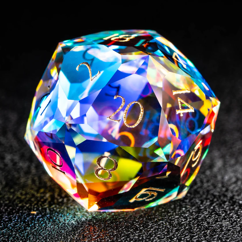 DIEACE D&D Multi-faceted Prism Glass Engraved Dice Set