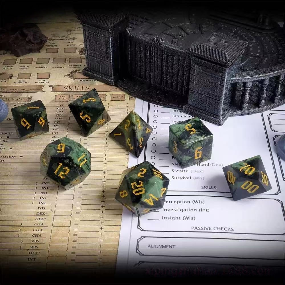 DIEACE D&D Sparrow Stone Gemstone Engraved Dice Set