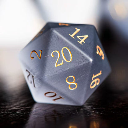 DIEACE D&D Gray Cats Eye Stone Gemstone Engraved Dice Set