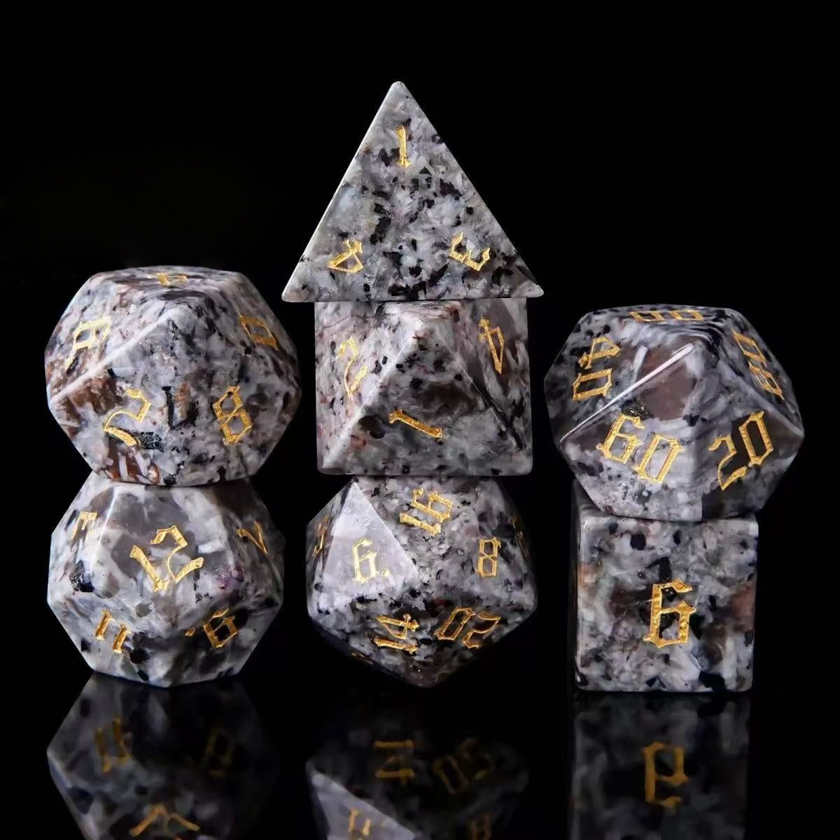 DIEACE D&D Natural Fire Stone Gemstone Engraved Dice Set