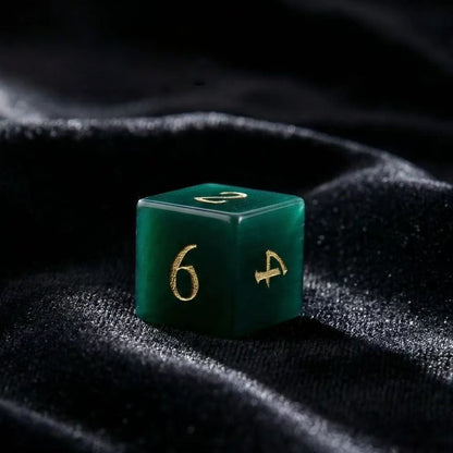 DIEACE D&D Dark Green Cats Eye Stone Gemstone Engraved Dice Set