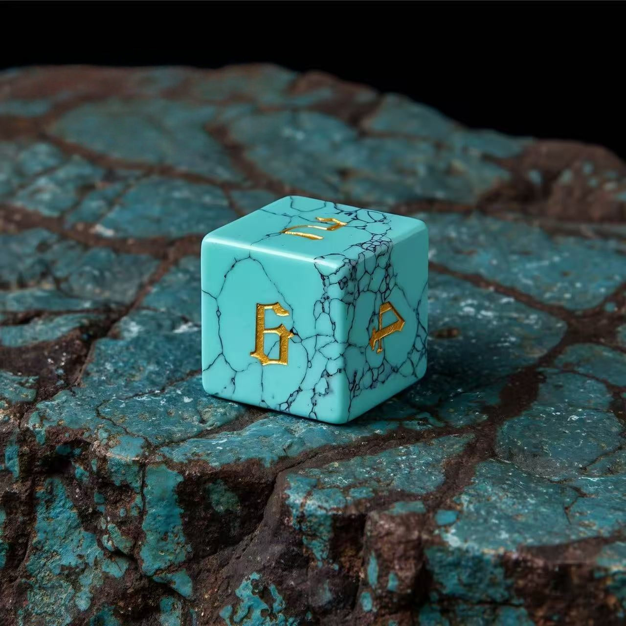 DIEACE D&D Turquoise Gemstone Engraved Dice Set