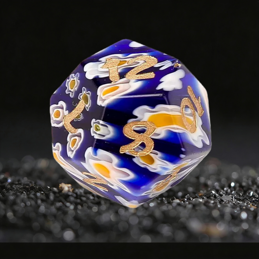 DIEACE D&D Blue Patterned Liuli Gemstone Engraved Dice Set