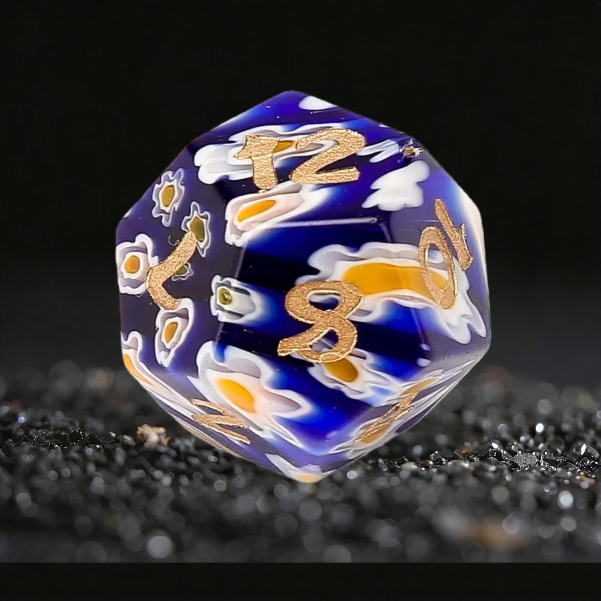 DIEACE D&D Blue Patterned Liuli Gemstone Engraved Dice Set