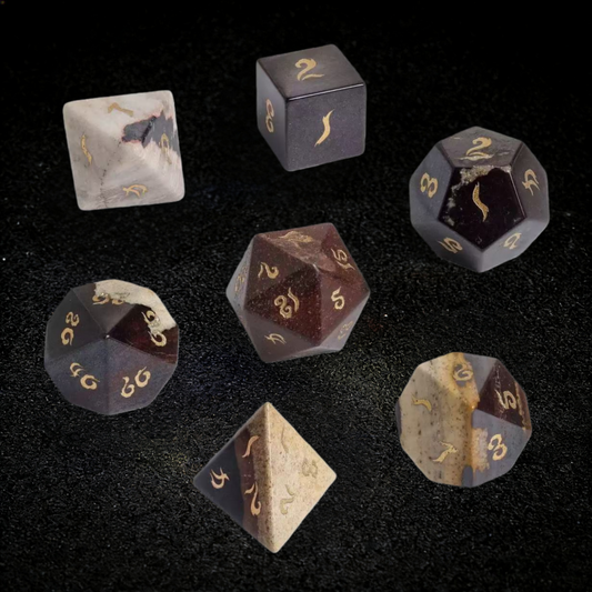 DIEACE D&D Natural Zebra Stone Gemstone Engraved Dice Set