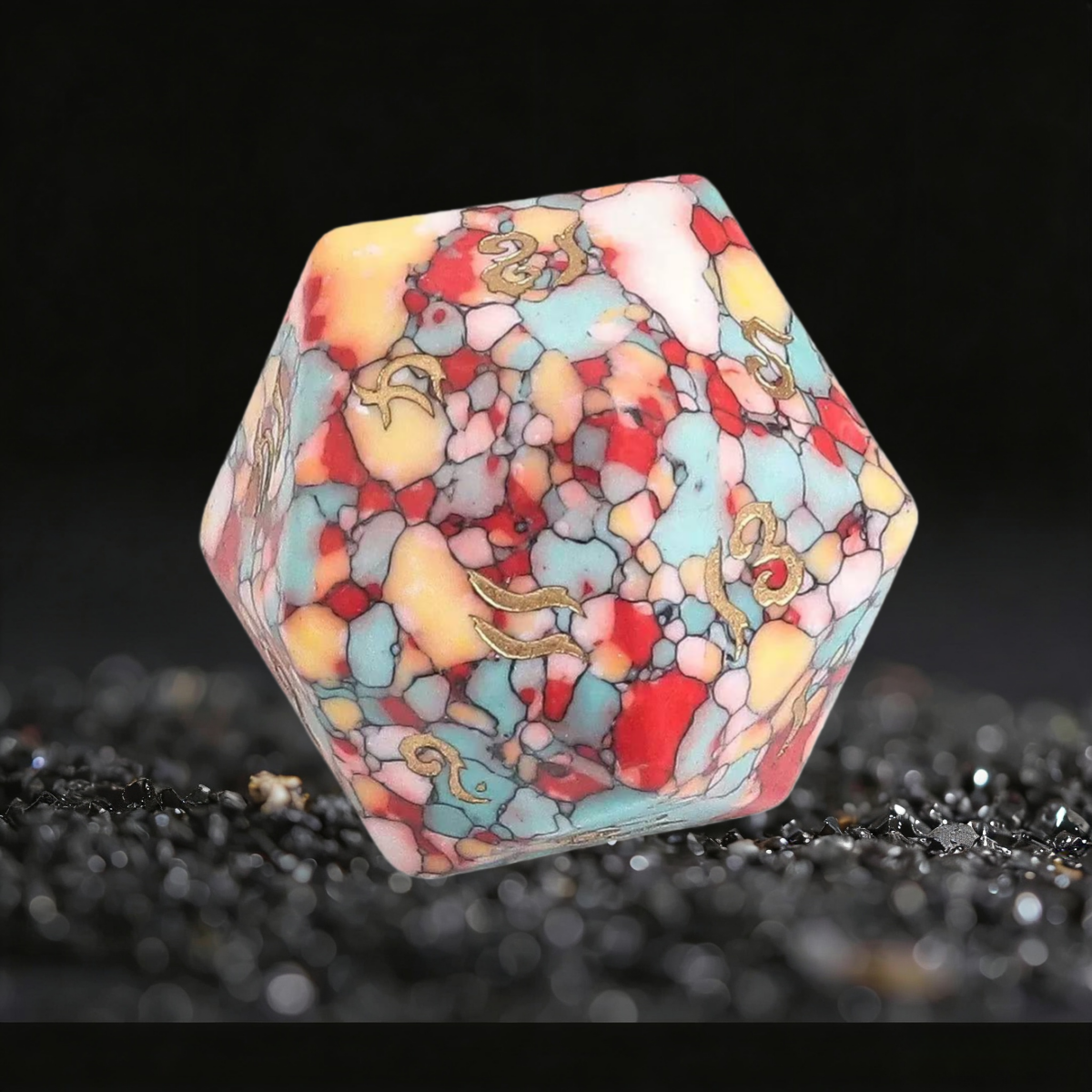 DIEACE D&D White Green Red Yellow Multi-color Turquoise Gemstone Engraved Dice Set