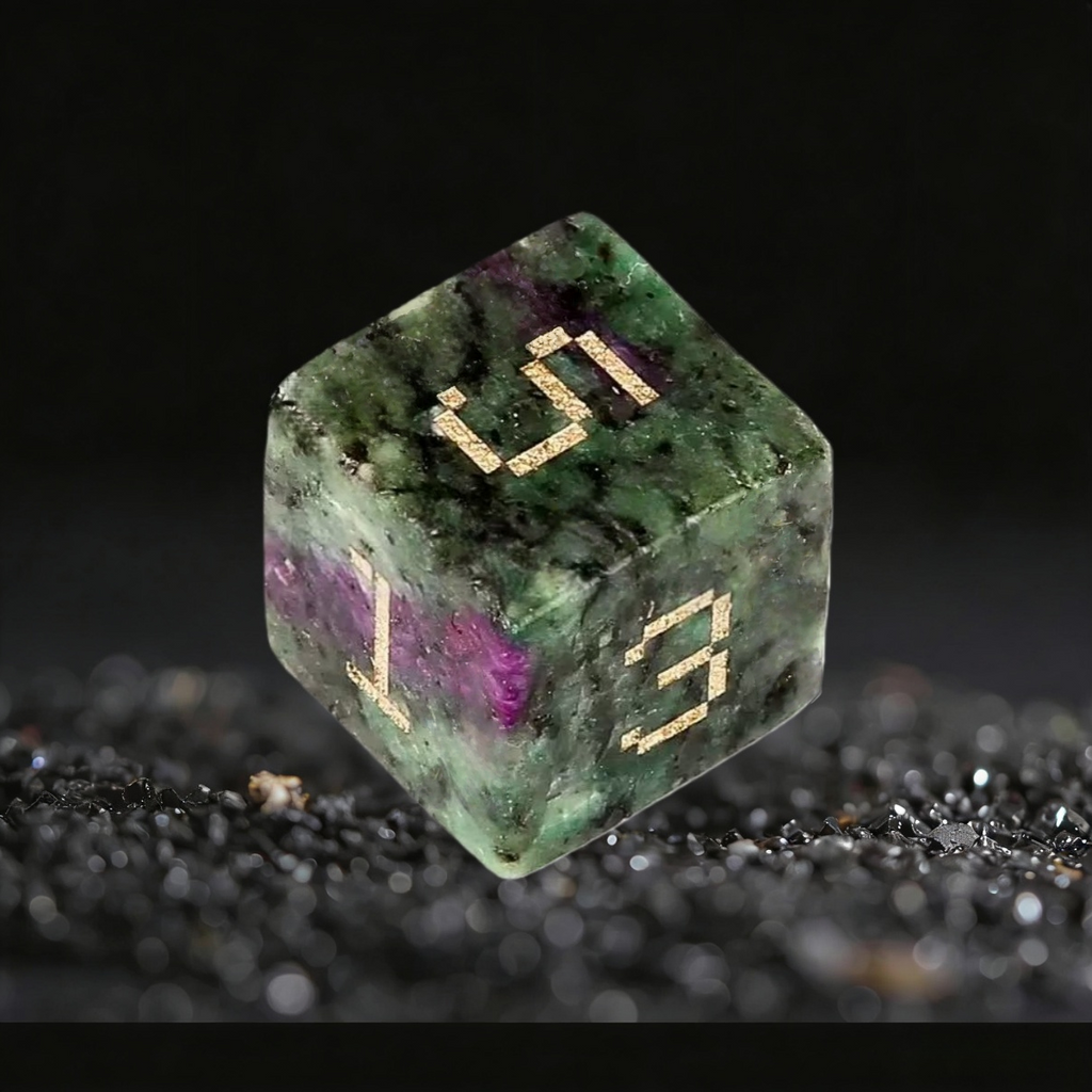 DIEACE D&D Natural Red Green Gemstone Engraved Dice Set