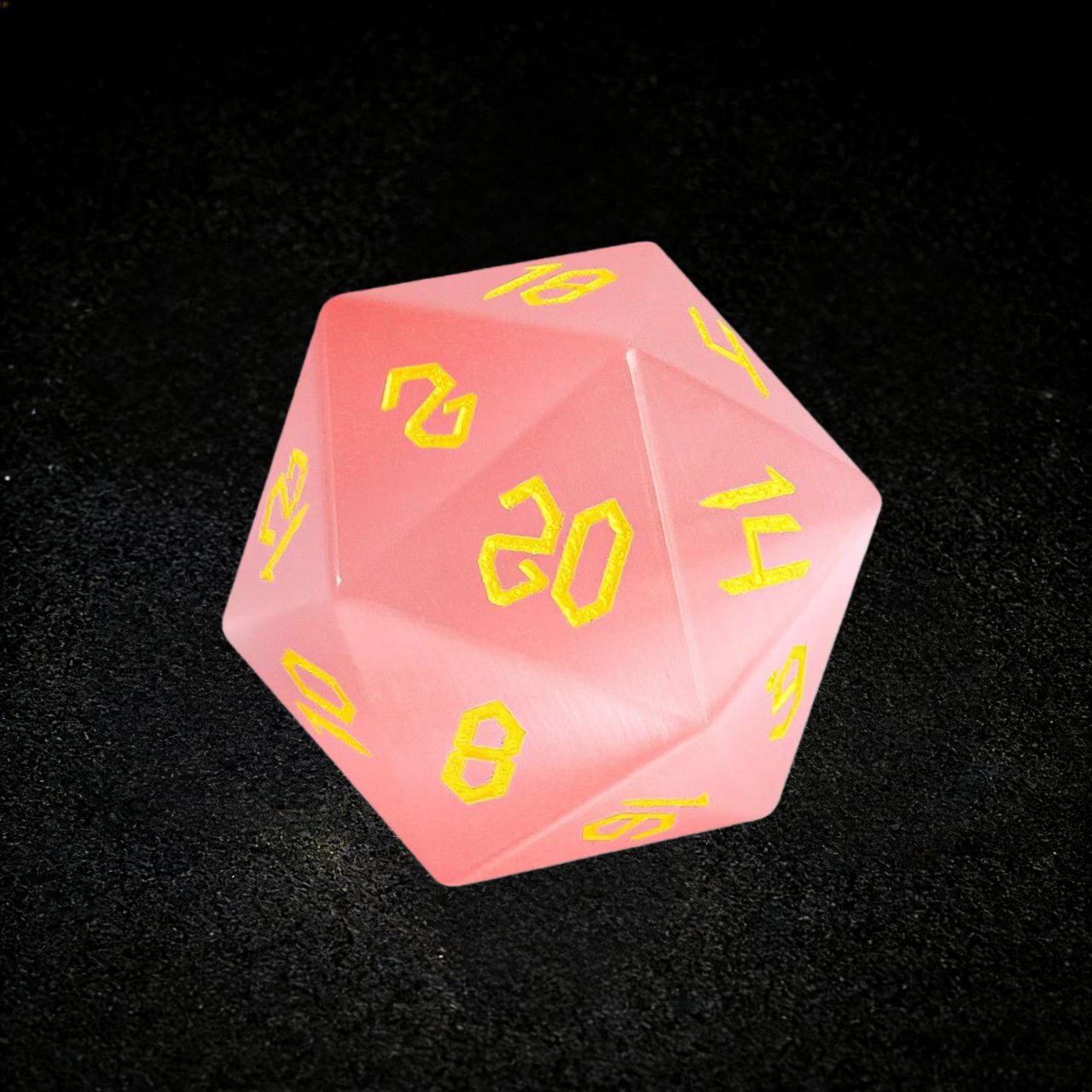 DIEACE D&D Light Pink Cats Eye Stone Engraved Gemstone Dice Set
