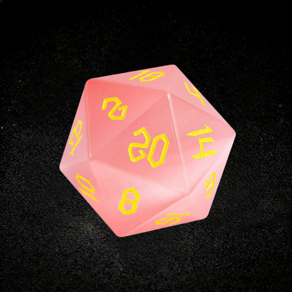 DIEACE D&D Light Pink Cats Eye Stone Engraved Gemstone Dice Set