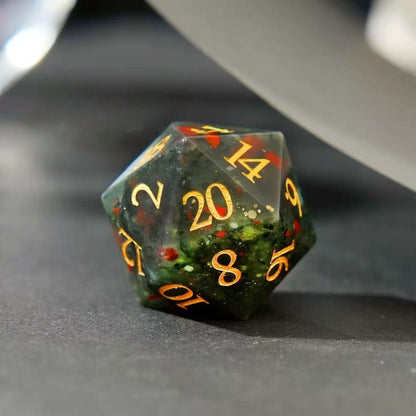 DIEACE D&D African Bloodstone Gemstone Engraved Dice Set