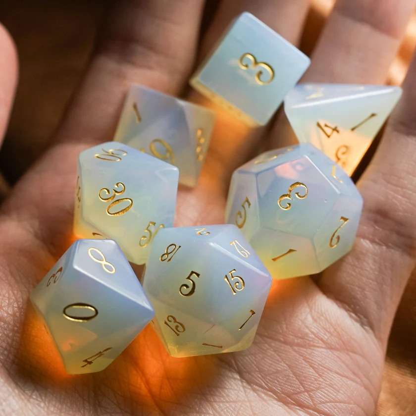 DIEACE D&D Opalite Gemstone Engraved Dice Set