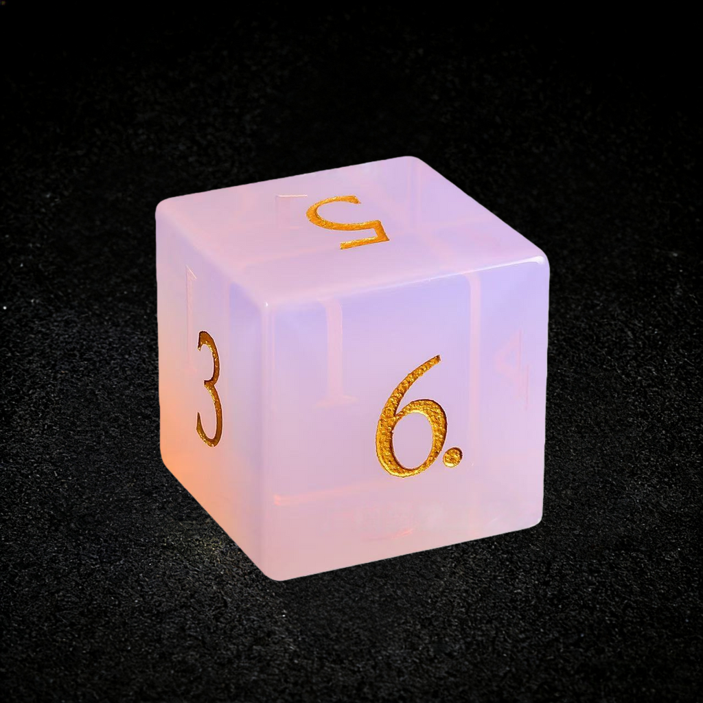 DIEACE D&D Pink Opalite Gemstone Engraved Dice Set