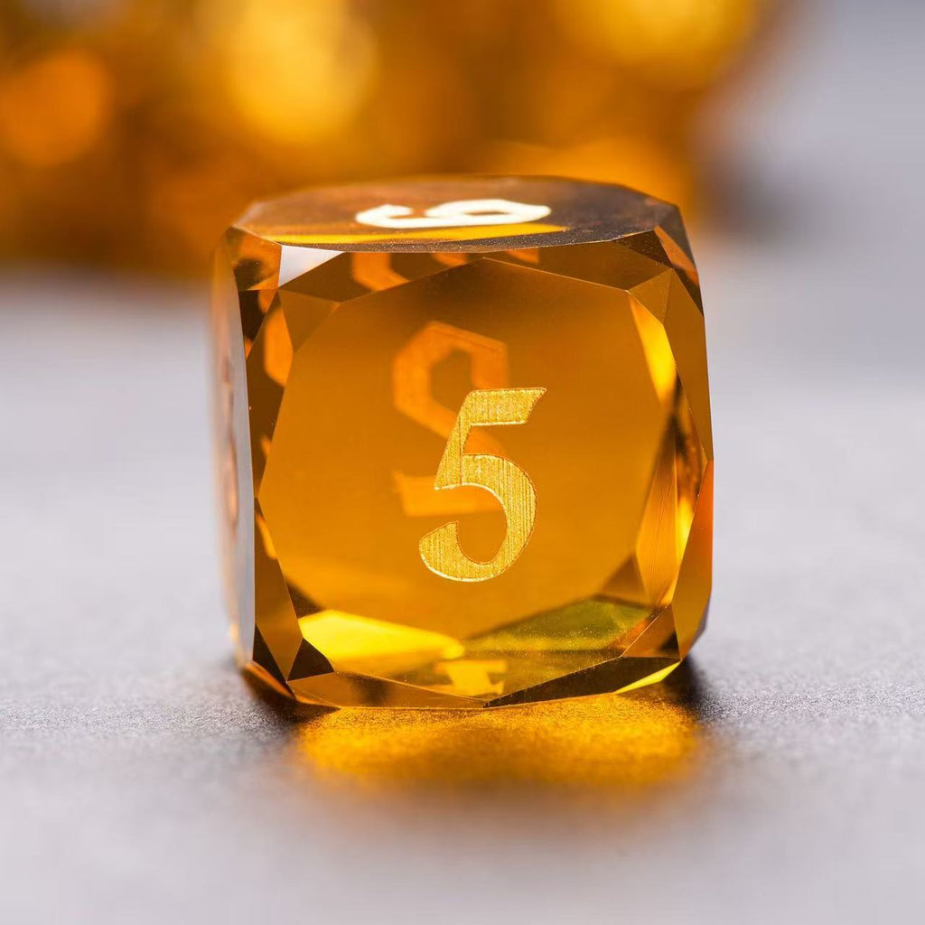 DIEACE D&D Orange Multi-faceted Engraved Glass Dice Set