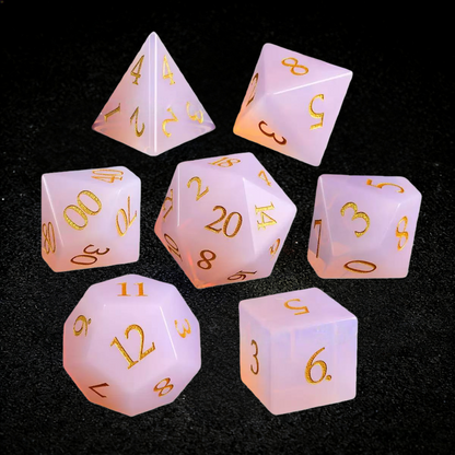 DIEACE D&D Pink Opalite Gemstone Engraved Dice Set