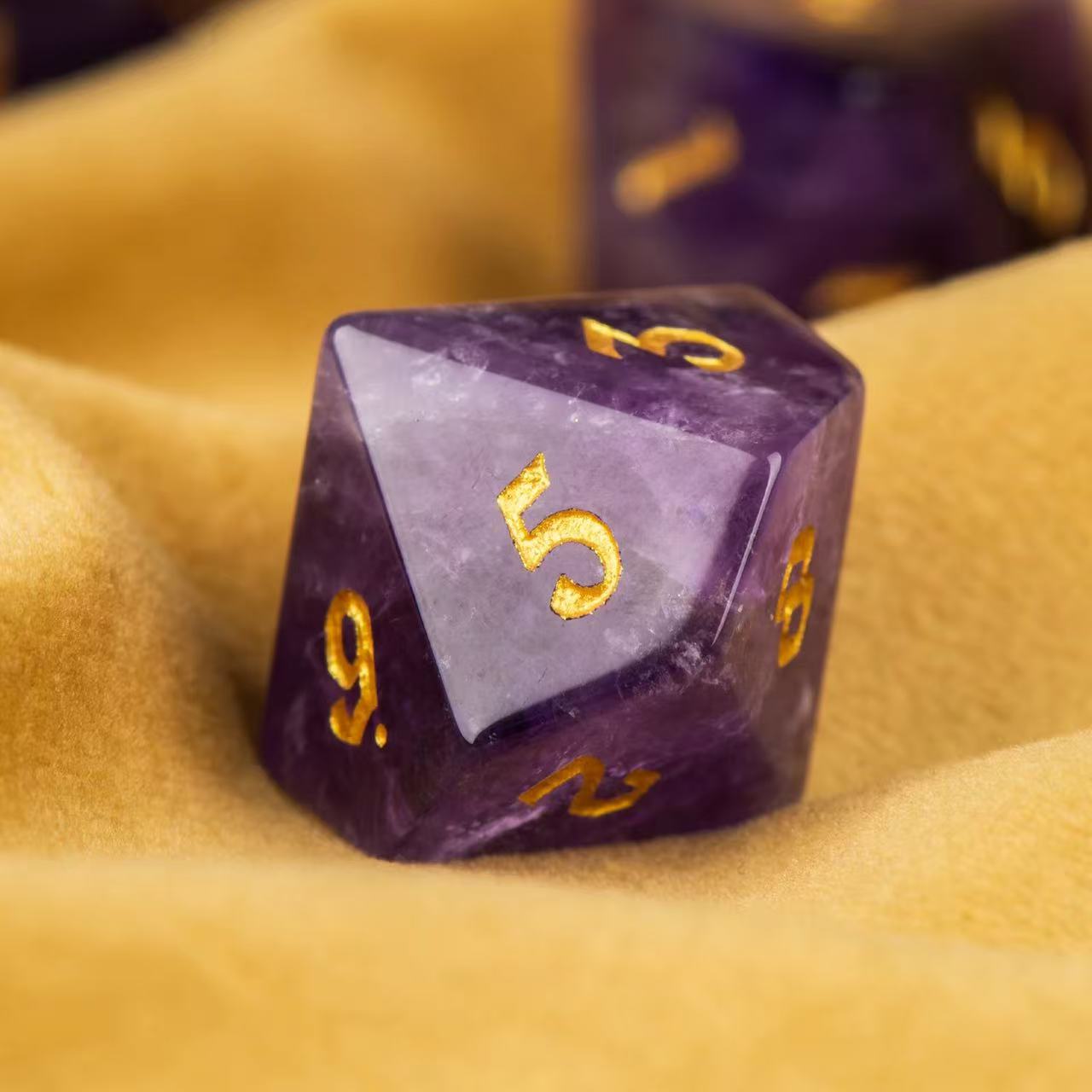 DIEACE D&D Amethyst Gemstone Engraved Dice Set