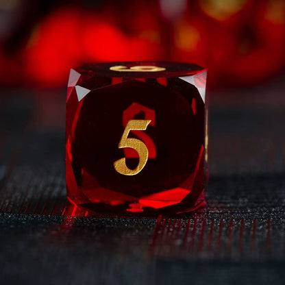 DIEACE D&D Red Multi-faceted Engraved Glass Dice Set