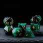 DIEACE D&D Dark Green Cats Eye Stone Gemstone Engraved Dice Set