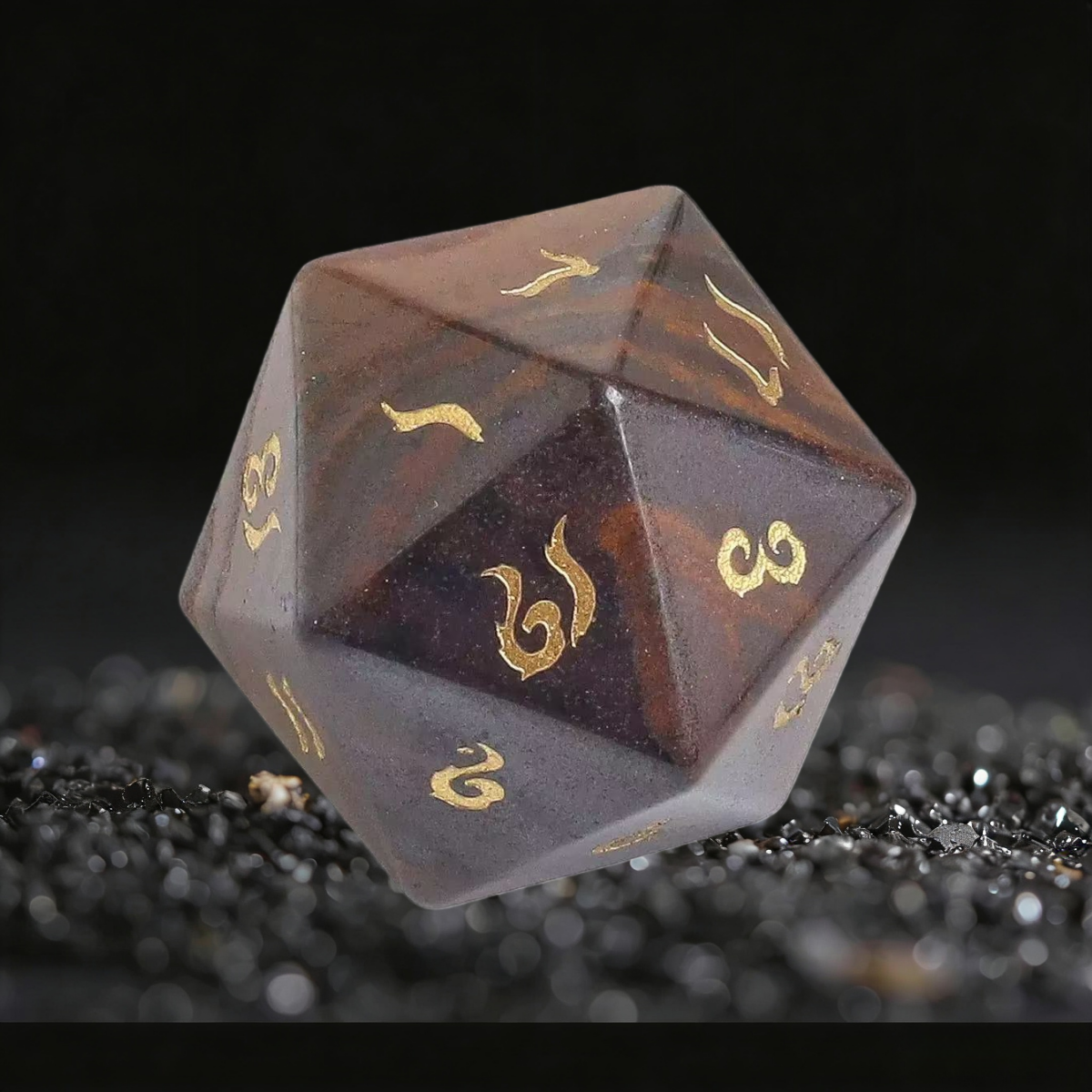DIEACE D&D Natural Sandalwood Grain Stone Gemstone Engraved Dice Set