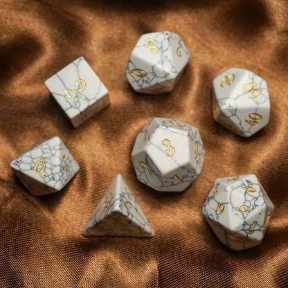 DIEACE D&D White Turquoise Gemstone Engraved Dice Set