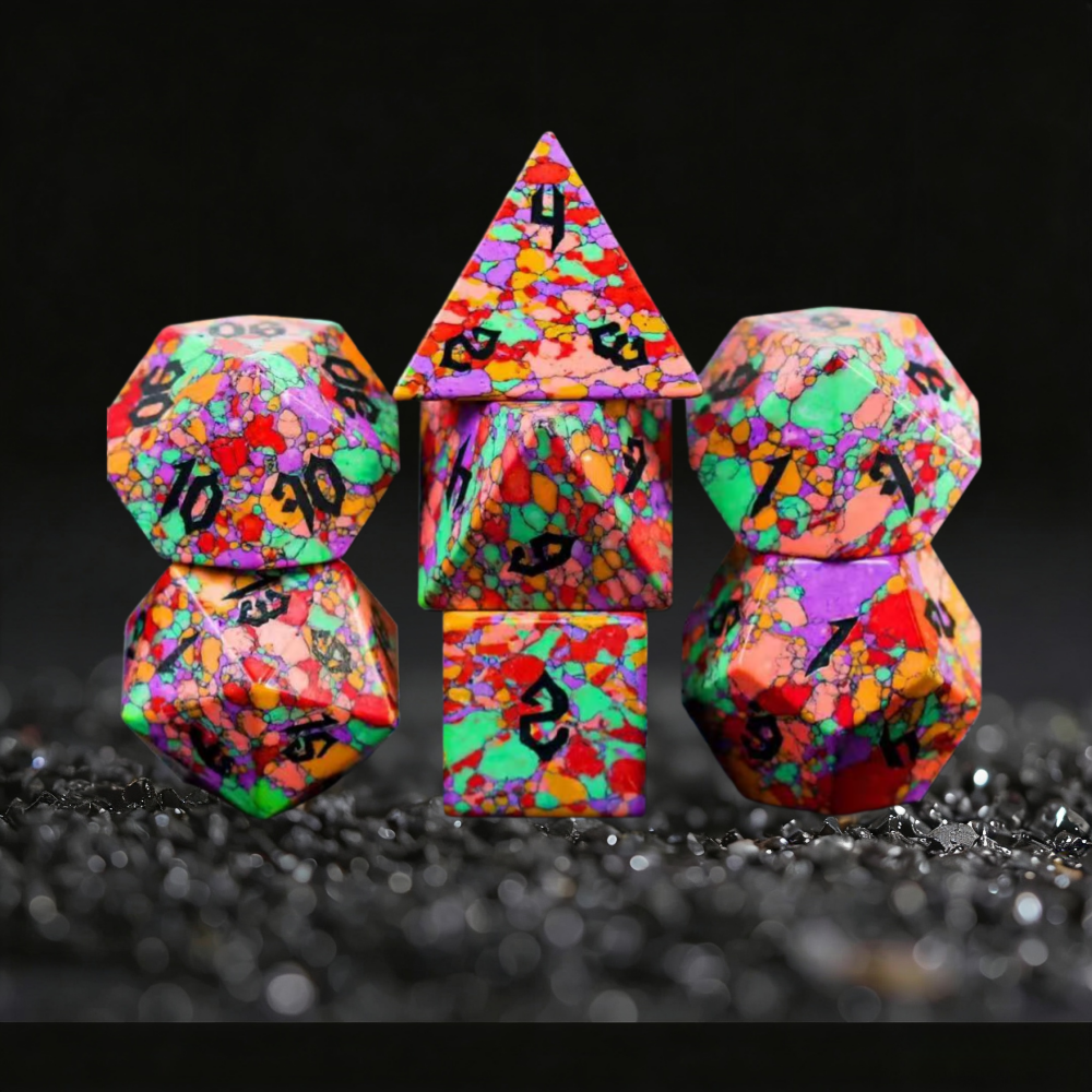 DIEACE D&D Colored Turquoise Gemstone Engraved Dice Set
