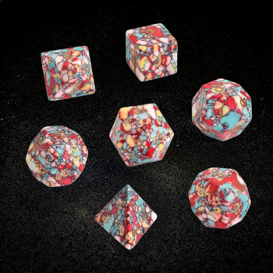 DIEACE D&D White Green Red Yellow Multi-color Turquoise Gemstone Engraved Dice Set