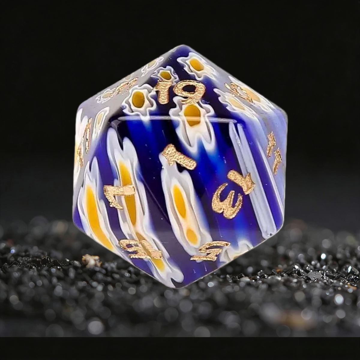 DIEACE D&D Blue Patterned Liuli Gemstone Engraved Dice Set