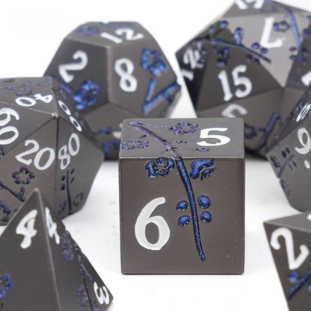 DIEACE D&D Plum Blossom Pattern Solid Metal Dice