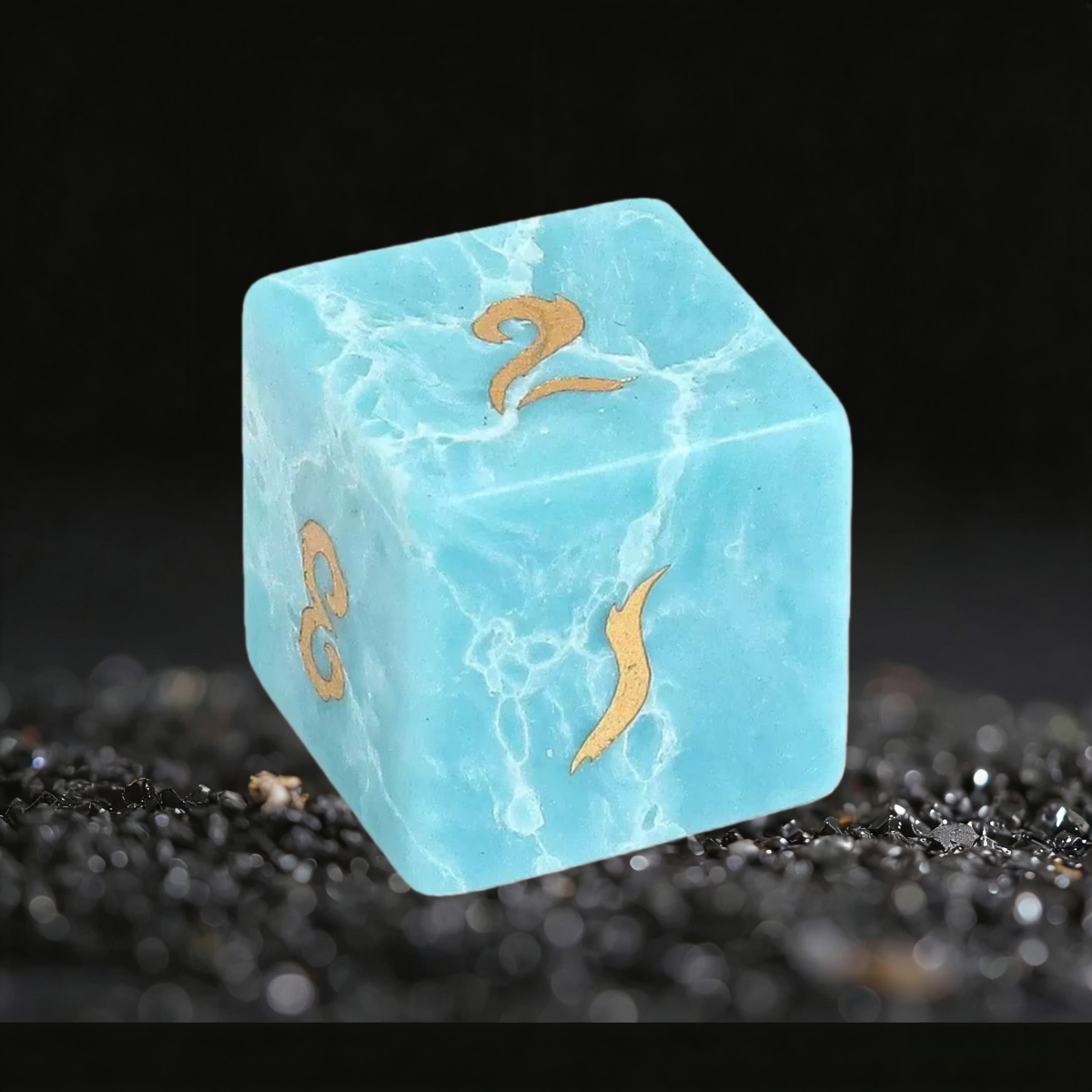 DIEACE D&D Lake Blue Turquoise Gemstone Engraved Dice Set